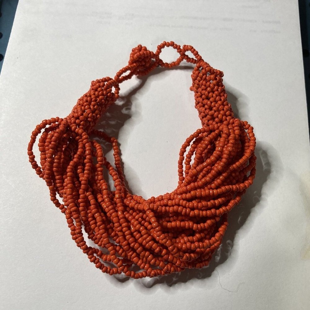 Coral Red ‎ Color Seed Beads 26 Strand Handmade Bracelet 9"
